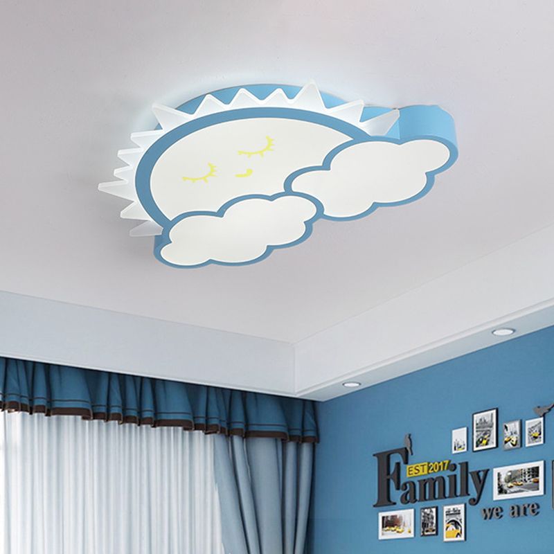 Sun and Cloud Kids Room Ceiling Flush Mount Acrylic LED Nordic Flush Light Fixture in Yellow/Blue/Pink