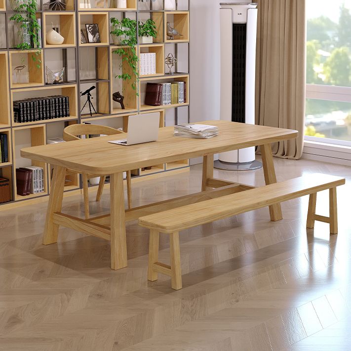 Modern Style Office Desk Solid Wood Trestle Writing Desk for Home