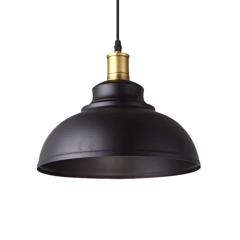 1 tonalità di ciotola a ciotola appeso a sospensione in stile vintage lampada a sospensione in metallo nero con cavo plug-in per ristorante