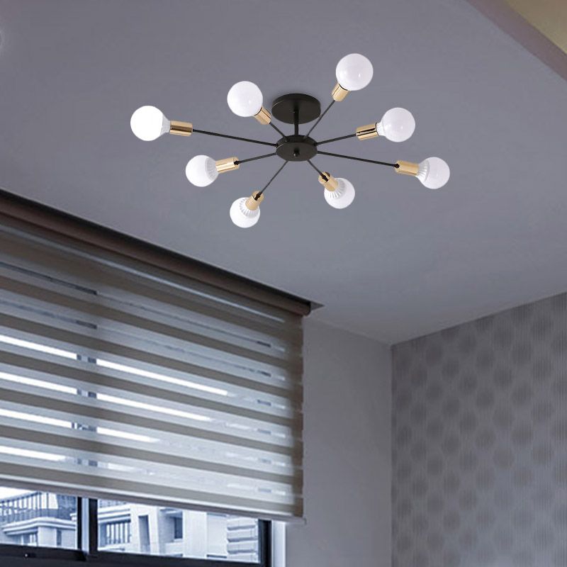 Nero Sputnik Semi Flush Luce Industriale Metallica 6/8 Luci Apparecchio Montato a Soffitto con Lampadina Esposta, 23.5 "/27.5" W