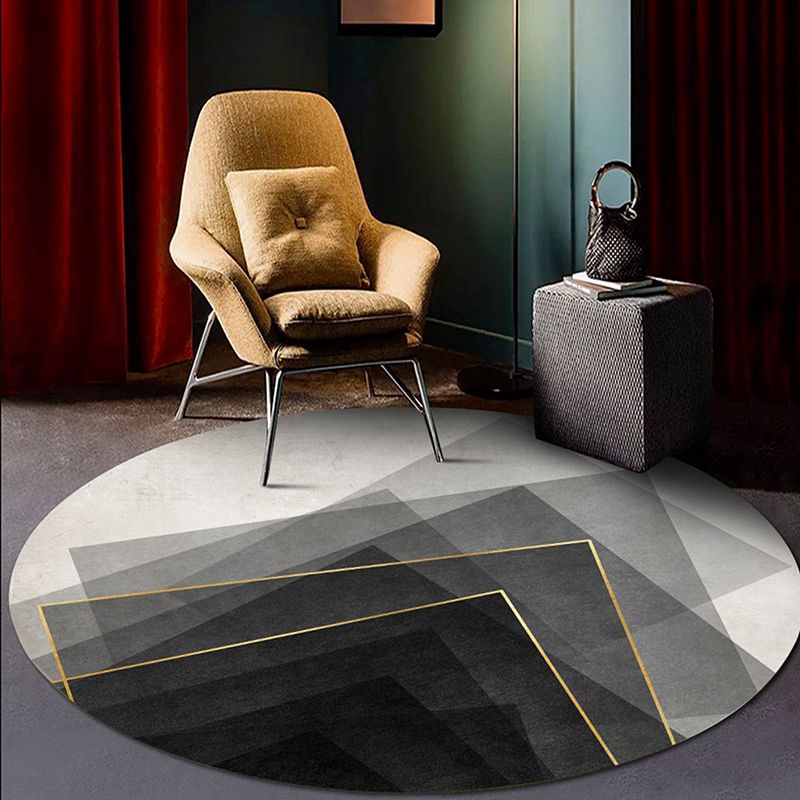 Modern Living Room Area Rug Round Contrast Panel Carpet Polyester Area Rug with Non-Slip Backing