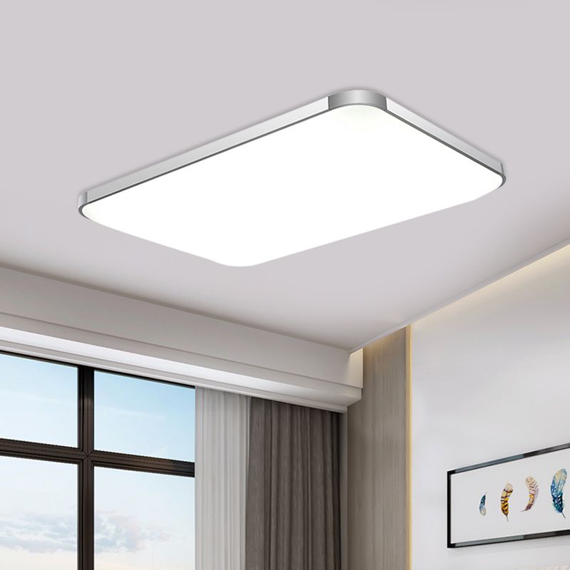 Rectangular Flush Light Fixture Simple Stylish LED 25.5"/32" Width Acrylic Flush Mount Lamp in Sliver for Living Room