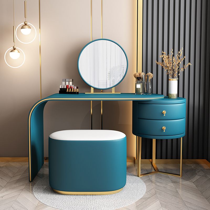 Genuine Leather Makeup Dressing Table with Mirror and Stool Set
