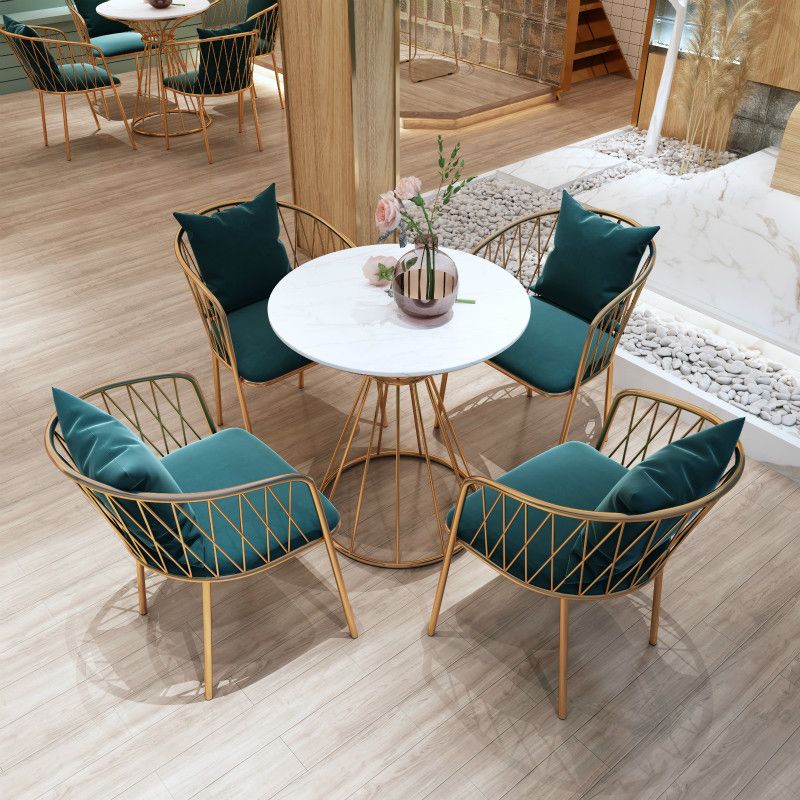 Glam Faux Marble Dining Set Round 1/2/3/4/5 Pieces Dining Set for Home Use