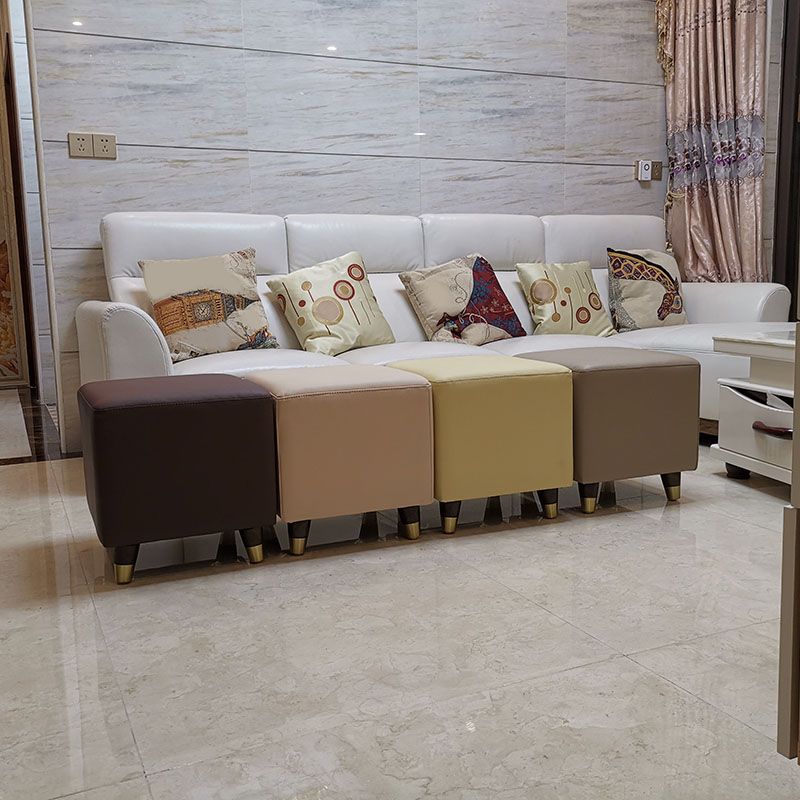 Contemporary Square Ottoman Leather Foot Stool with Legs for Home