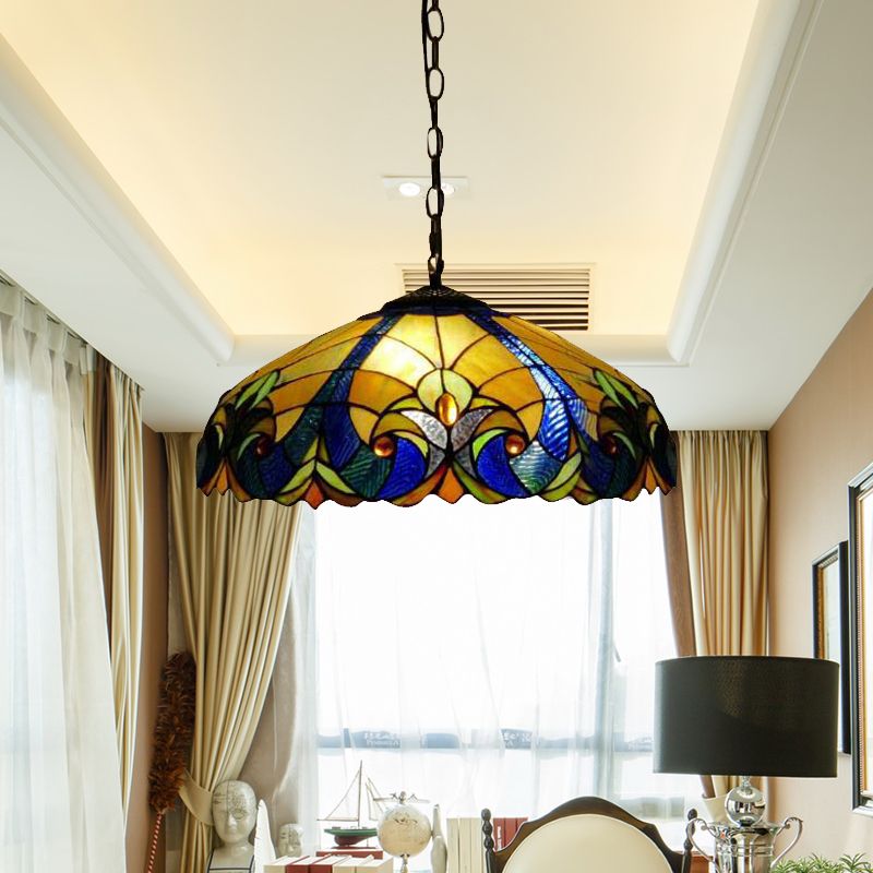 Tiffany Pendant Lighting Stained Glass 18" Wide Hanging Light with Adjustable Chains for Living Room