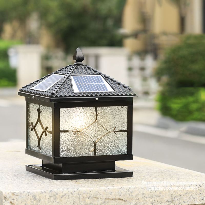 Rectangular Shape Metal Solar Pillar Lamp Modern Style 1-Light Outdoor Light