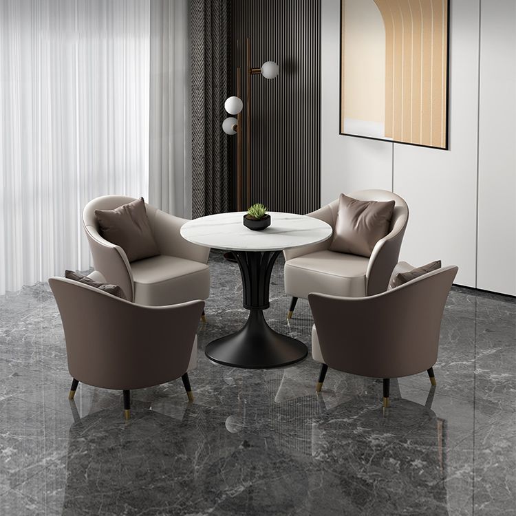 Metal Glam Dining Set with Padded Chairs 1/2/3/5 Pcs White Stone Dining Table Set