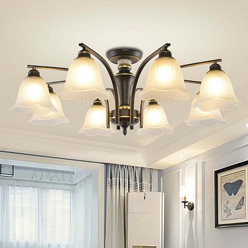 Metallic Ast -Form -Flush Mount Leichte Vintage Wohnzimmer halb Flush -Kraut mit Cremeglasschatten