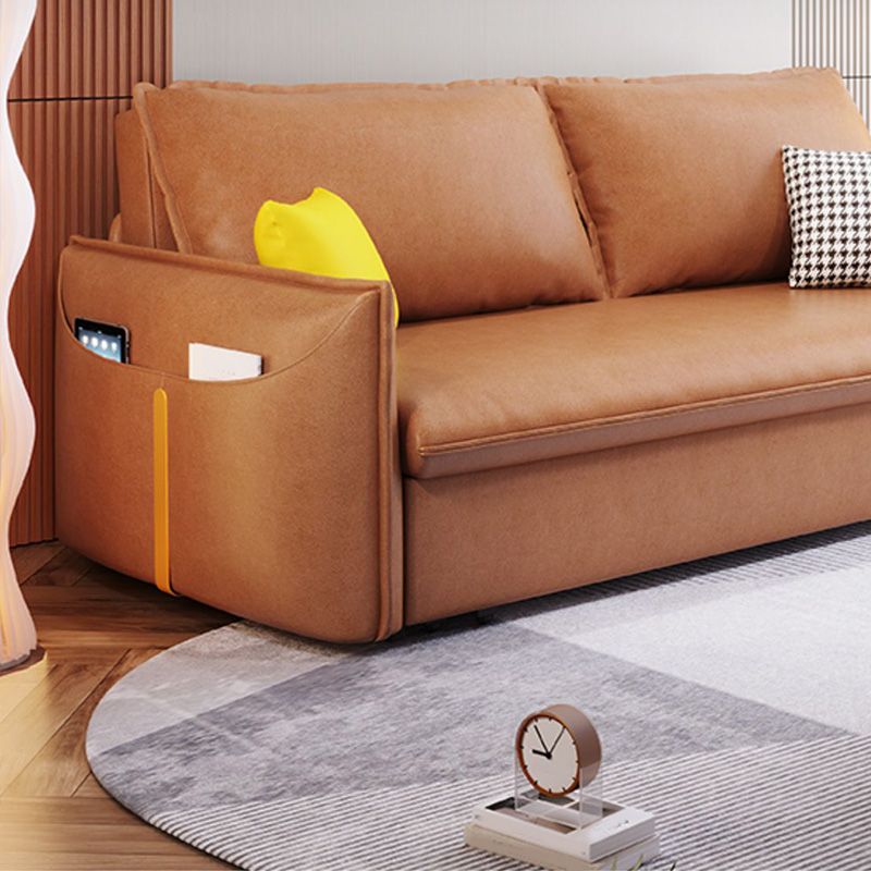 31" Wide Scandinavian Sleeper Sofa Futon Orange Faux Leather Sleeper Sofa