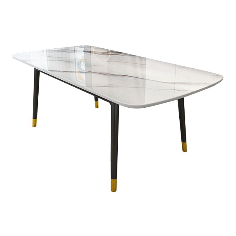 Mesa de comedor de piedra sinterizada Estilo de lujo 4 patas Mesa de rectángulo de base de acero al carbono para el hogar