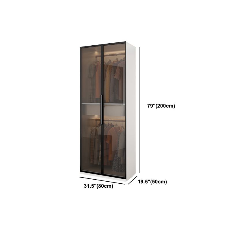 Brown Glass Door Wardrobe for Home Contemporary Hinged Door Storage Cabinet