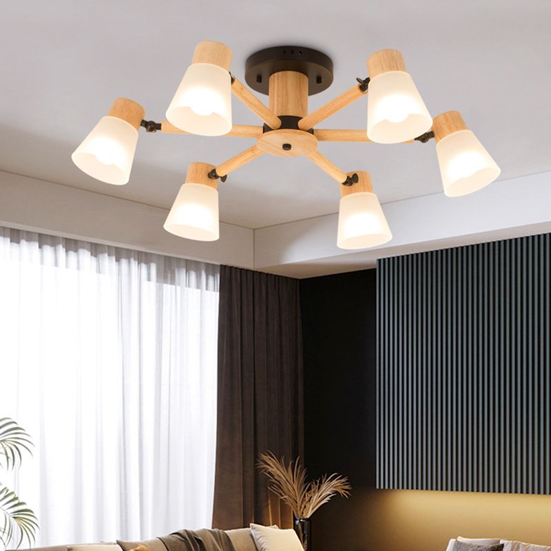 Nordic Ceiling Lighting Radial Semi Flush Mount with Wood for Living Room
