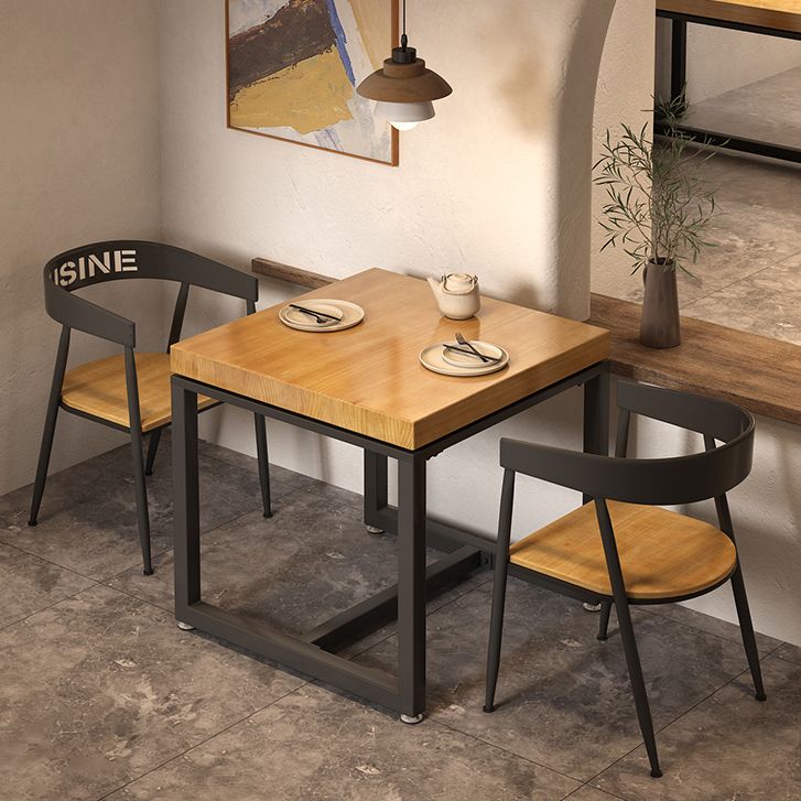 Metal Industrial Square Dining Table Pine Solid Wood Top Table with Trestle Base
