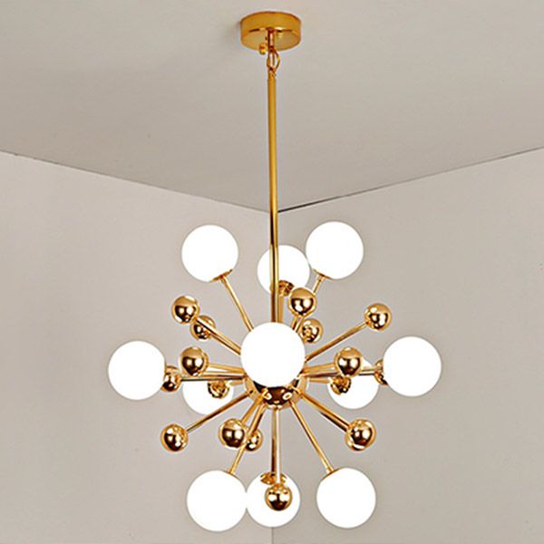 Gold Globe Chandelier Nordic Multi Light Hanging Light with White Glass for Bedroom