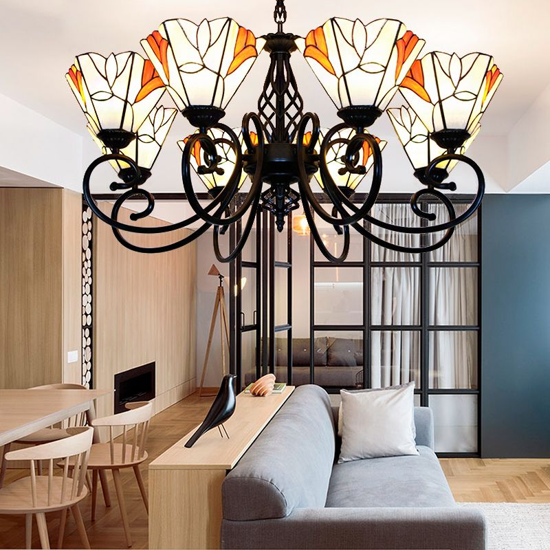 Magnolia Hanging Light with Metal Chain Multi Light Lodge Stained Glass Pendant Lighting for Living Room