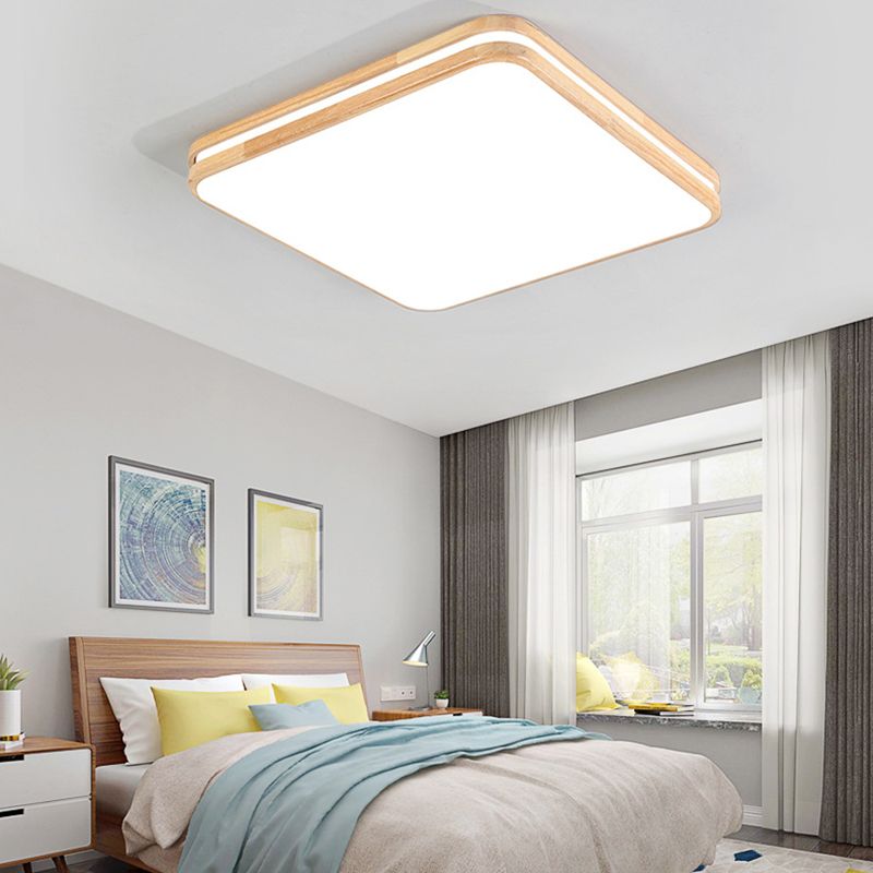 1 Light Geometric Flush Mount Fixture Contemporary Wood Flush Light