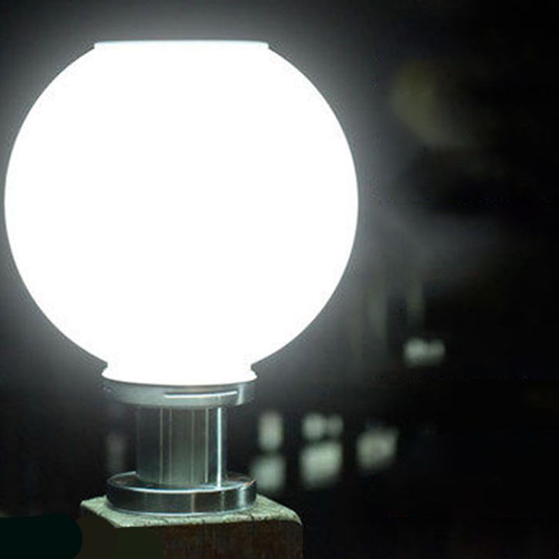 White Globe Outdoor Lights Silver Pillar Lamp with White Shade for Garden