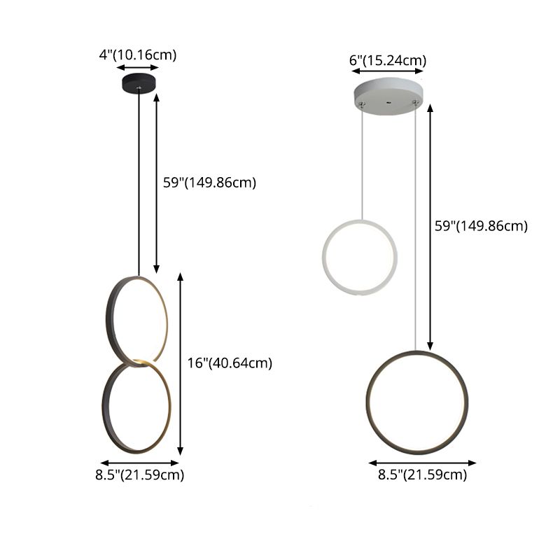 LED Slaapkamer Down Lighting Pendant Noordse stijl hanglampje plafondlicht met ringen metalen schaduw