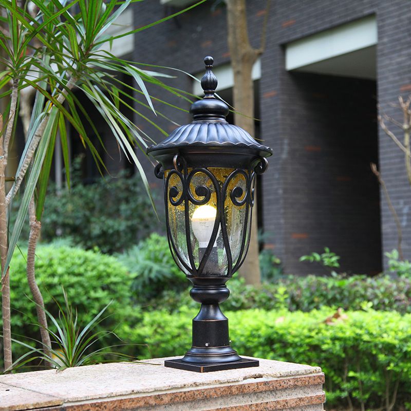 1-Light Black Pillar Lamp Waterproof Outdoor Light for Garden