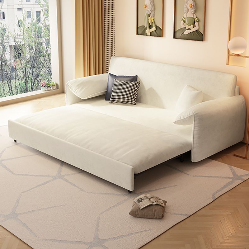 Faux Leather Sofa Bed Convertible with Storage Sofa in Beige