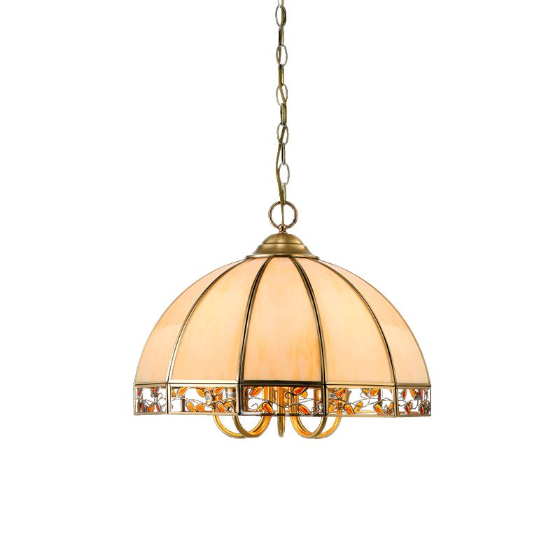 Funzione dell'illuminazione del lampadario a cupola coloniale 5 teste 5 teste a sospensione in vetro luce in oro per sala da pranzo