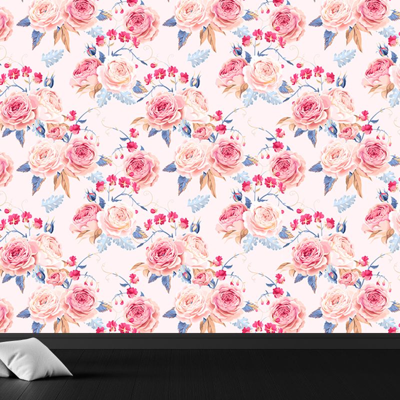 Stylish Rose Blossom Wallpaper Mural Pastel Color Flower Wall Covering for Bedroom