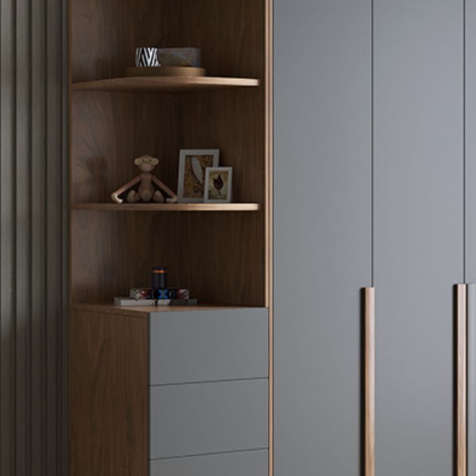 Hinged Wooden Wardrobe Closet with Drawer Modern Storage Cabinet