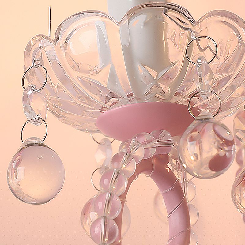 Metallic Scroll Arm Wall Lamp Modernist 1/2 Lights Wall Light with Crystal Orb Deco in Pink