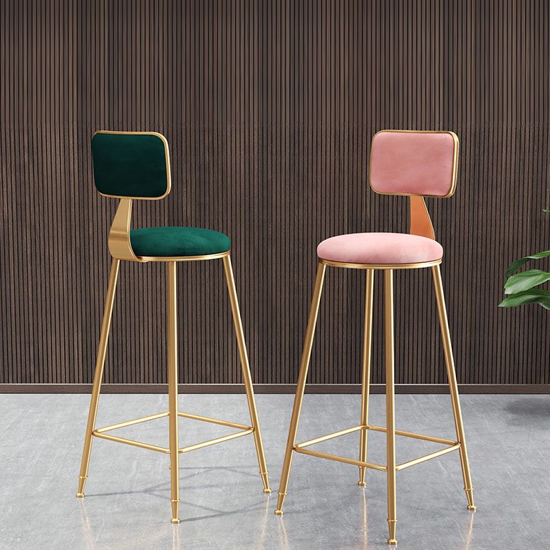 Glam Metal Stool Velvet Low Back Stool with Footrest in Matte Finish