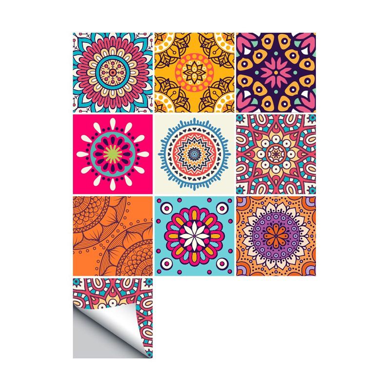 Boho-Chic Mandala Wallpaper Panels for Kitchen 8' L x 8" W Adhesive Wall Art in Orange