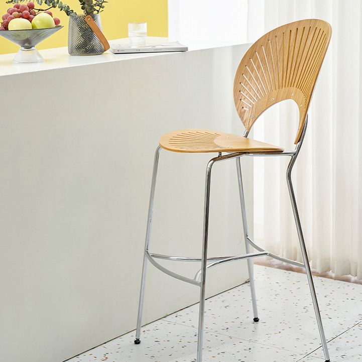 Contemporary Wood Bar and Counter Stool Low Back Stool with 4 Legs