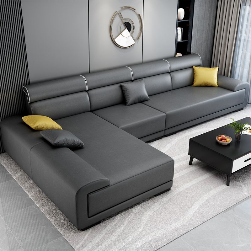 L-shape Faux Leather/Linen Blend Sectionals with Reversible Chaise