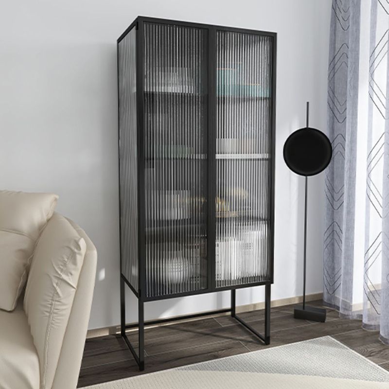 Contemporary Metal Curio Cabinet Glass Doors Buffet Cabinet for Dining Room