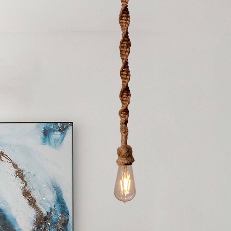 Minimalist Exposed Bulb Hanging Lamp 1/3-Head Rope Pendant Light Fixture in Brown for Bar