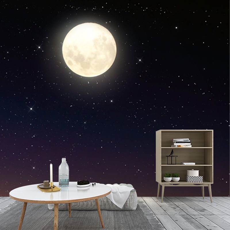 Personalized Photography Modern Mural with Full Moon and Starry Sky Pattern in Black-Orange
