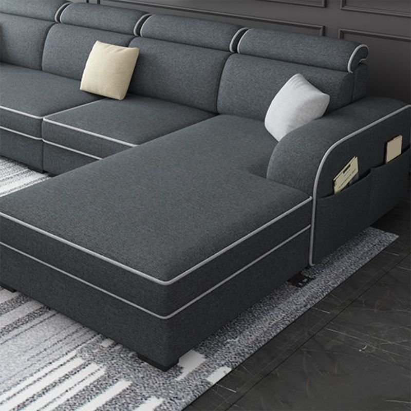 Cotton Blend Square Arm Sofa & Chaise for Living Room  with storage