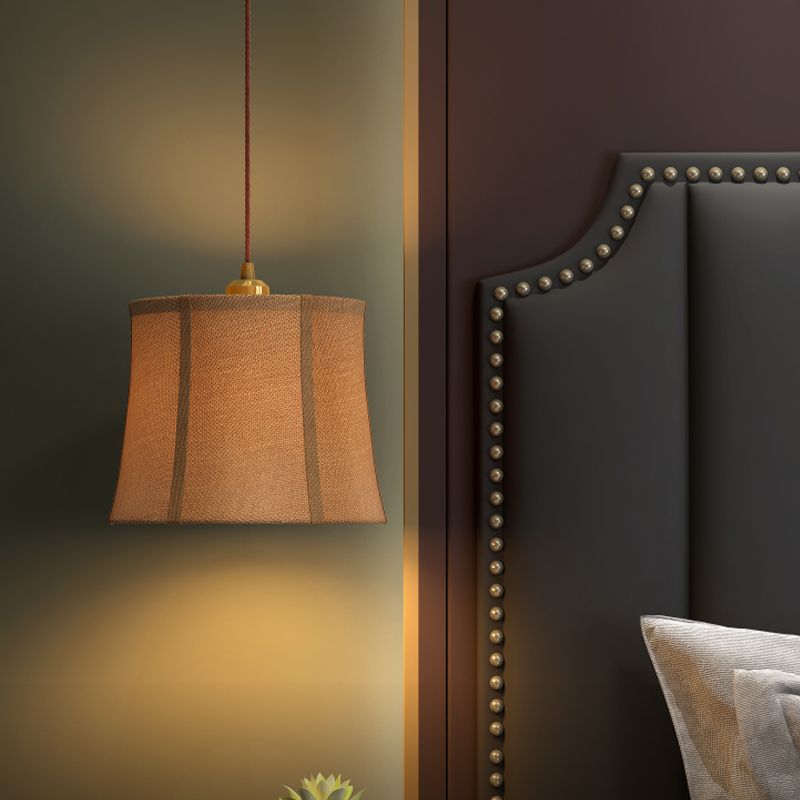 Bruine panelen belhang hanglamp Lichte bevestiging landstof 1 hoofd slaapkamer ophanging verlichting