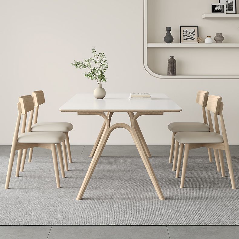 Contemporary Sintered Stone Top Ash Wood Base Dining Table with Chairs