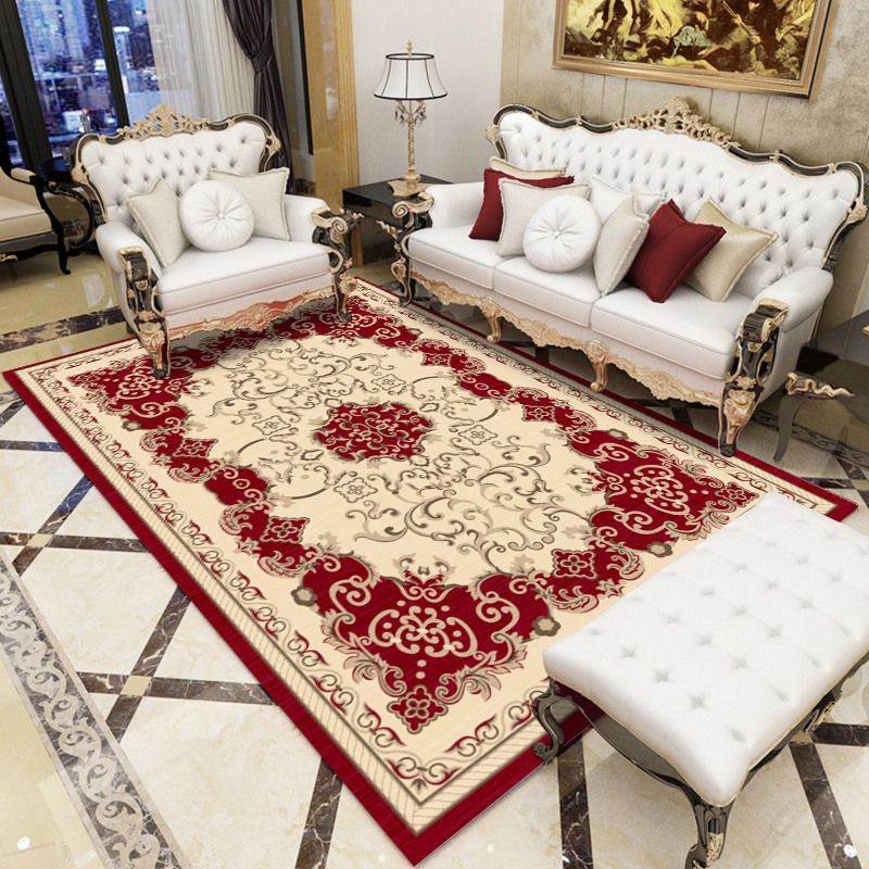 Shabby Chic Medallion Print Rug Polyester Area Rug Pet Friendly Carpet for Living Room