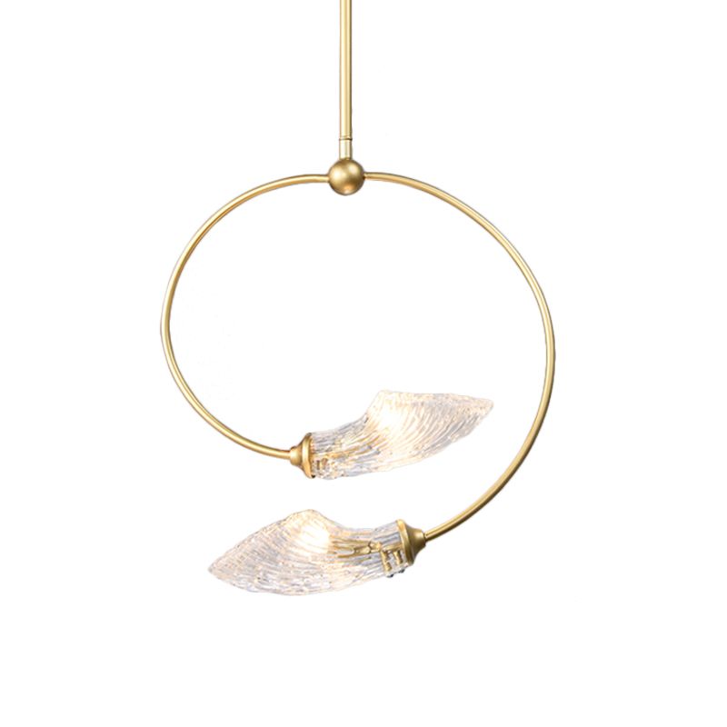 Wirry Blütenkronleuchterbeleuchtung minimalistisches klares Glas 2 Lampen Gold Hanging Pendant Light