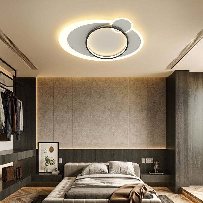Lámpara de techo LED ovalada de hierro forjado, montaje empotrado acrílico en blanco y negro, estilo minimalista moderno