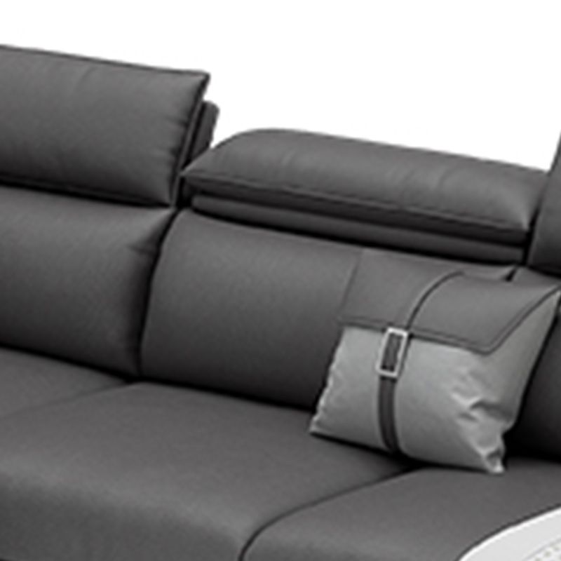 Modern Faux Leather Sofa & Chaise 68.90" D Square Arm Sofa in Dark Grey