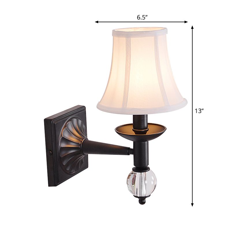 Modernist Bell Wall Light Sconce Fabric 1 Head Corridor Wall Lamp in Black Finish