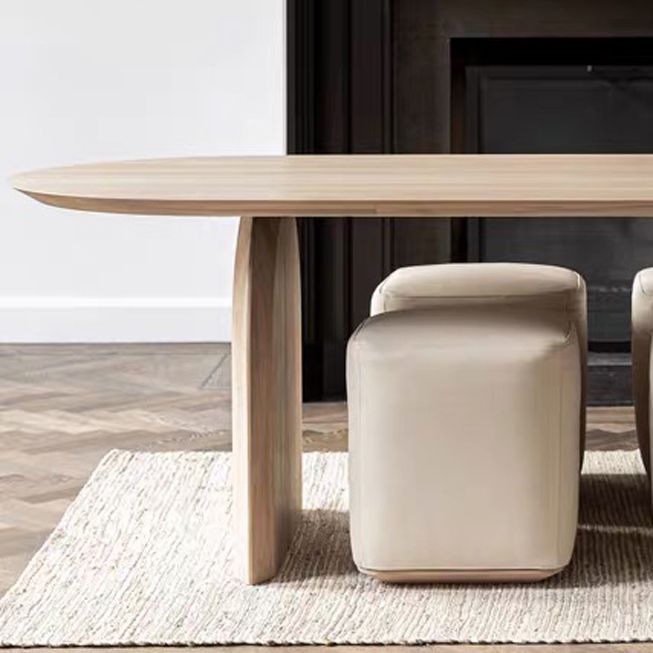 Oval Solid Wood Dining Table Simplicity Double Pedestal Dinette Table for Dining Room