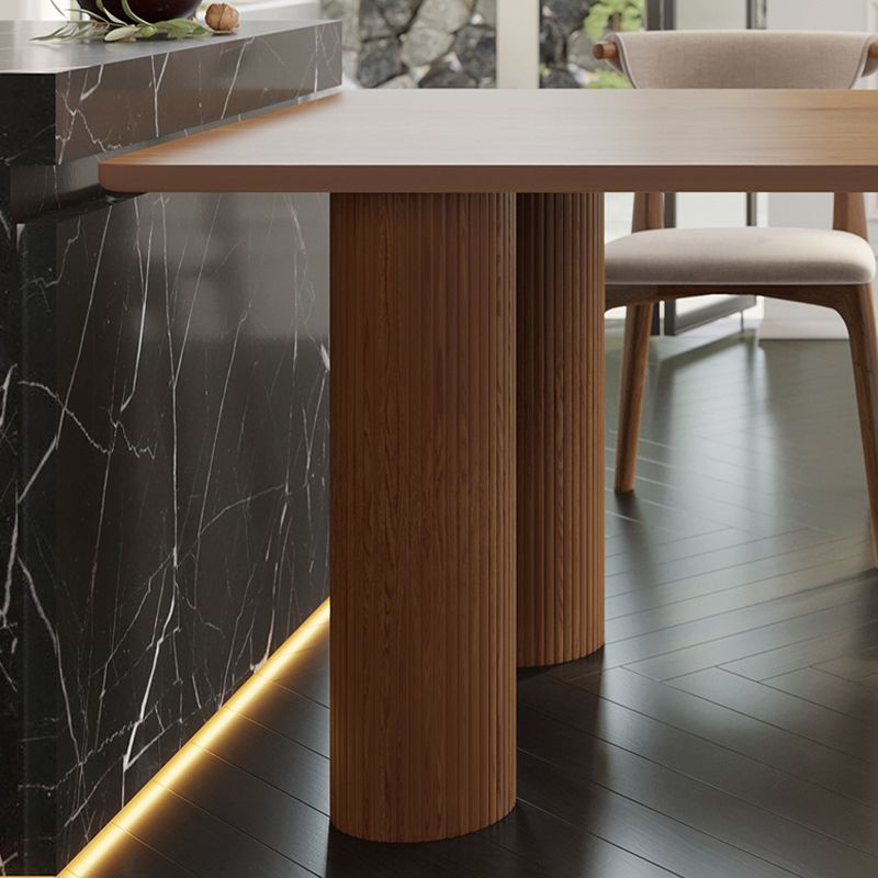 Modern Simple Solid Wood Table for Restaurant Oval Table with Three Pedestal