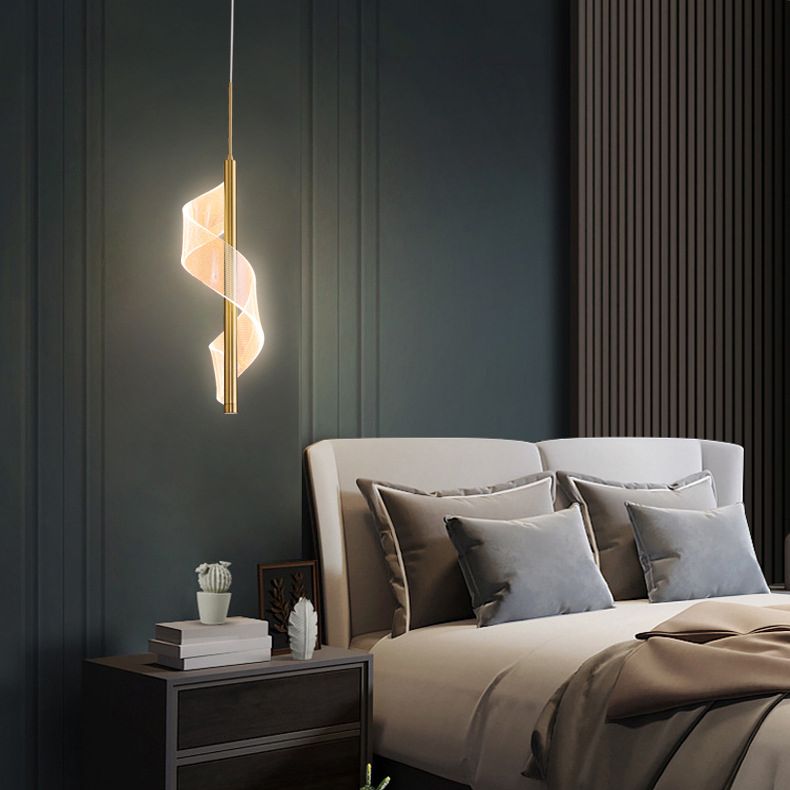 Gouden lineaire vorm led hanglamp moderne minimalistische metalen hanglamp voor woonkamer