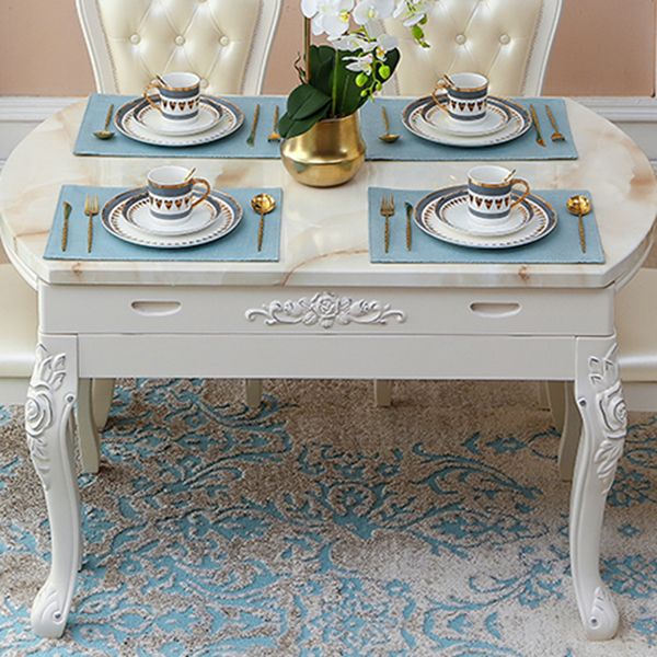 Glam Kitchen Table with Faux Marble Top Solid Wood Legs for Home