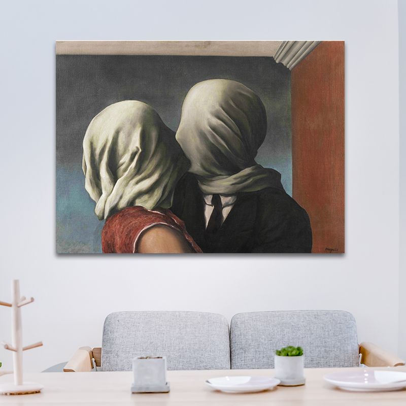 Surrealism Magritte the Lovers Canvas Blue Textured Wall Art Print for Living Room