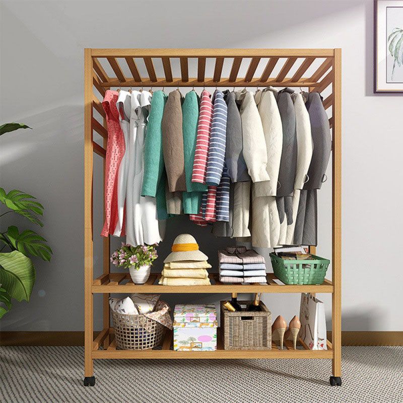 Modern Style Coat Rack Solid Bamboo Free Standing Shelves Design Coat Rack